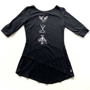 Message Factory Shirt Women's XS Black Graphic Skiing 3/4 Sleeve Snowshoe Tunic